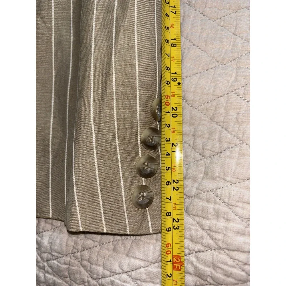 Talbots Petites 12P Beige Pinstripe Rayon Linen Lined Notch Lapel Blazer